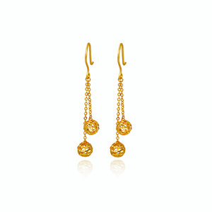 Yellow Gold Earrings Women Hollow Ball Dangle Earrings 1.53g