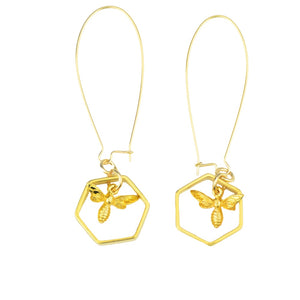 Gold Silver Bee Earrings Hexagon Earrings Bee Jewelry Wholesale